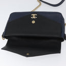 CHANEL V Stitch Chain Shoulder Bag Leather Gold Navy CC Auth ka3335SAM-23