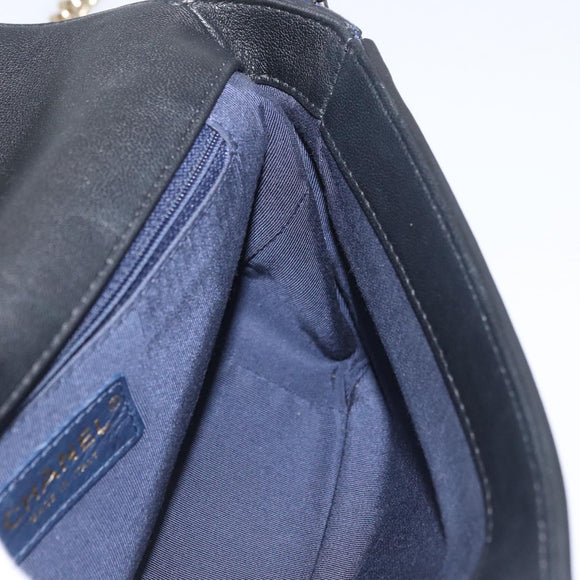 CHANEL V Stitch Chain Shoulder Bag Leather Gold Navy CC Auth ka3335SAM