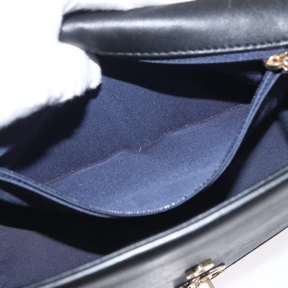 CHANEL V Stitch Chain Shoulder Bag Leather Gold Navy CC Auth ka3335SAM