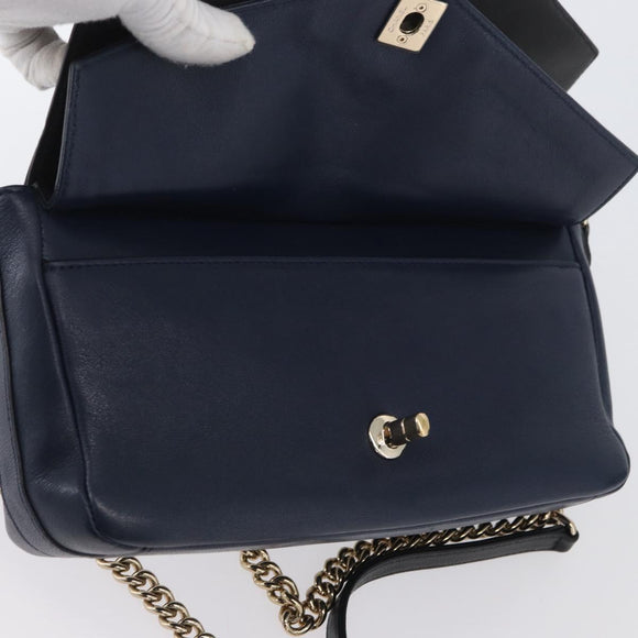 CHANEL V Stitch Chain Shoulder Bag Leather Gold Navy CC Auth ka3335SAM