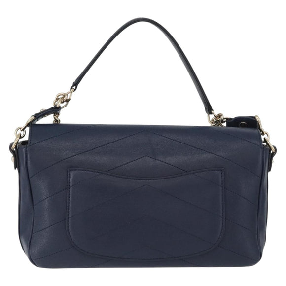CHANEL V Stitch Chain Shoulder Bag Leather Gold Navy CC Auth ka3335SAM