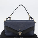 CHANEL V Stitch Chain Shoulder Bag Leather Gold Navy CC Auth ka3335SAM-12