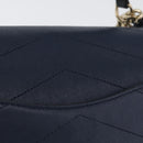 CHANEL V Stitch Chain Shoulder Bag Leather Gold Navy CC Auth ka3335SAM-3