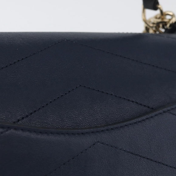 CHANEL V Stitch Chain Shoulder Bag Leather Gold Navy CC Auth ka3335SAM
