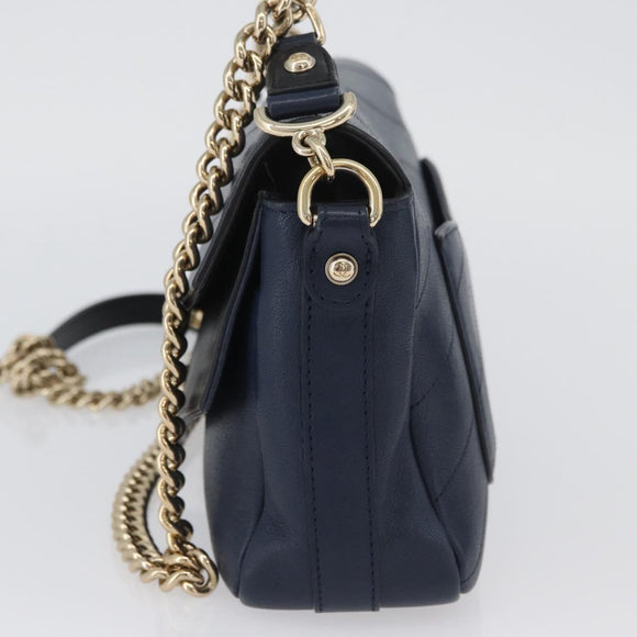 CHANEL V Stitch Chain Shoulder Bag Leather Gold Navy CC Auth ka3335SAM