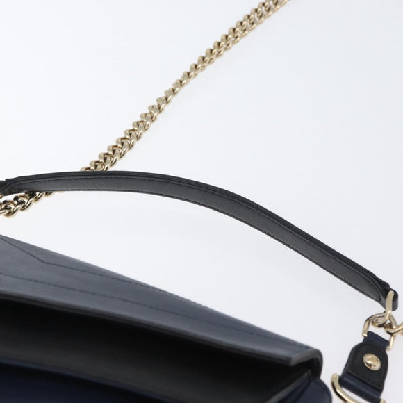 CHANEL V Stitch Chain Shoulder Bag Leather Gold Navy CC Auth ka3335SAM