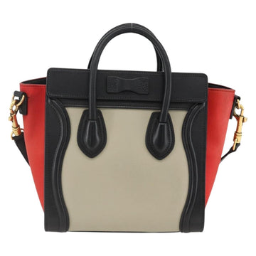 CELINE Luggage Hand Bag Leather 2way Beige Gold Auth ka3337SAM - 0