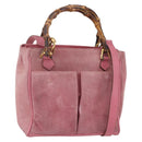 GUCCI Bamboo Hand Bag Suede Pink Gold 000 123 0316 Auth ka334-1