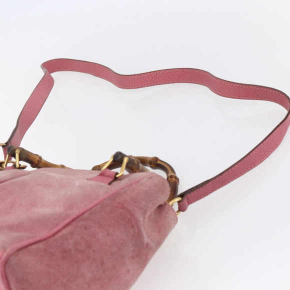 GUCCI Bamboo Hand Bag Suede Pink Gold 000 123 0316 Auth ka334