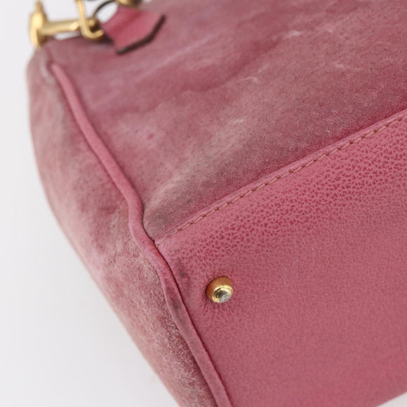 GUCCI Bamboo Hand Bag Suede Pink Gold 000 123 0316 Auth ka334