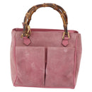 GUCCI Bamboo Hand Bag Suede Pink Gold 000 123 0316 Auth ka334-2