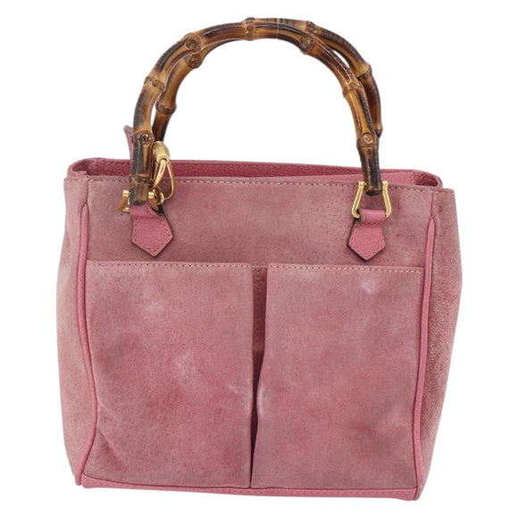 GUCCI Bamboo Hand Bag Suede Pink Gold 000 123 0316 Auth ka334