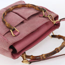 GUCCI Bamboo Hand Bag Suede Pink Gold 000 123 0316 Auth ka334-6