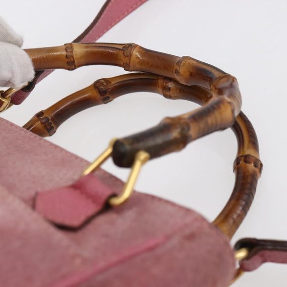 GUCCI Bamboo Hand Bag Suede Pink Gold 000 123 0316 Auth ka334