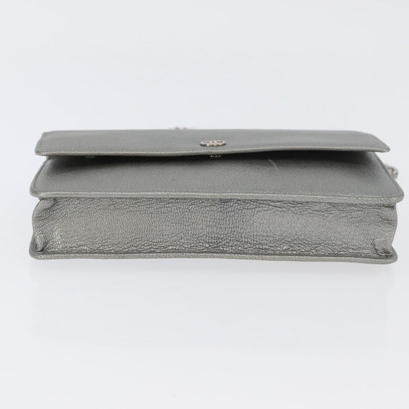 CHANEL Chain Wallet Shoulder Bag Leather Silver CC Auth ka3340SAV