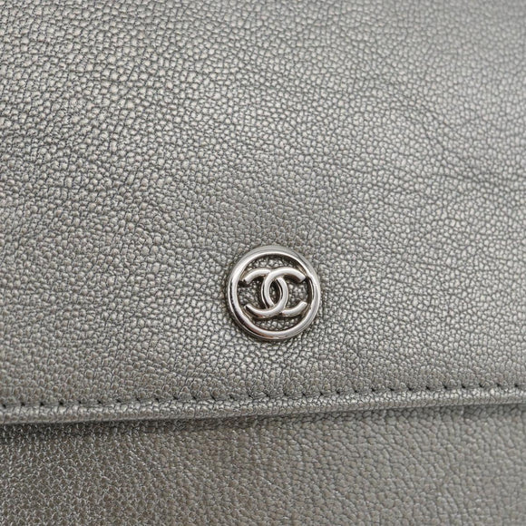 CHANEL Chain Wallet Shoulder Bag Leather Silver CC Auth ka3340SAV