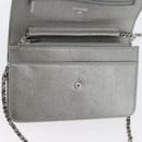 CHANEL Chain Wallet Shoulder Bag Leather Silver CC Auth ka3340SAV-22