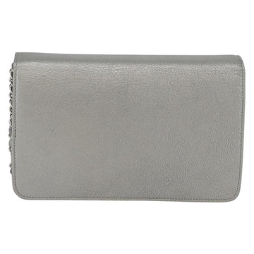CHANEL Chain Wallet Shoulder Bag Leather Silver CC Auth ka3340SAV - 0