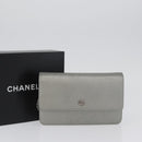 CHANEL Chain Wallet Shoulder Bag Leather Silver CC Auth ka3340SAV-12