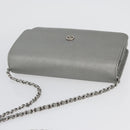 CHANEL Chain Wallet Shoulder Bag Leather Silver CC Auth ka3340SAV-6