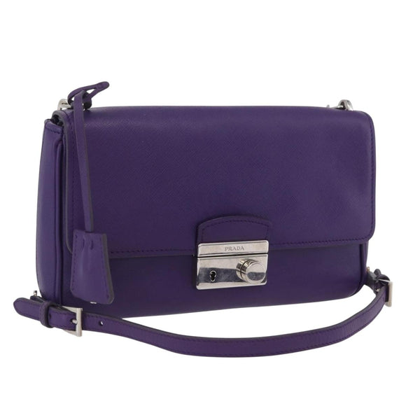 PRADA Chain Shoulder Bag Safiano leather Purple Silver Auth ka3343A