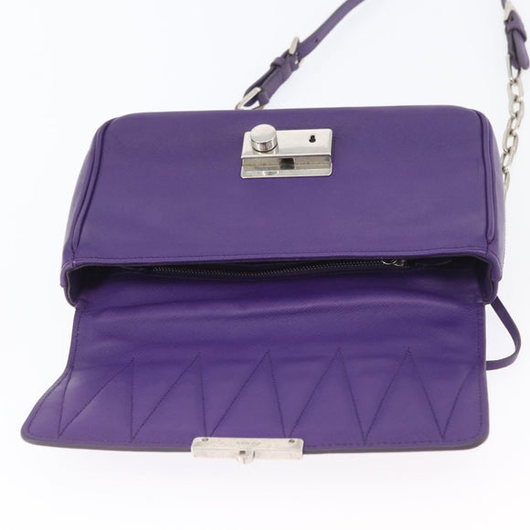 PRADA Chain Shoulder Bag Safiano leather Purple Silver Auth ka3343A