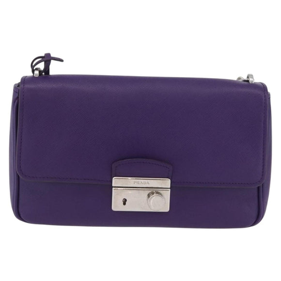 PRADA Chain Shoulder Bag Safiano leather Purple Silver Auth ka3343A