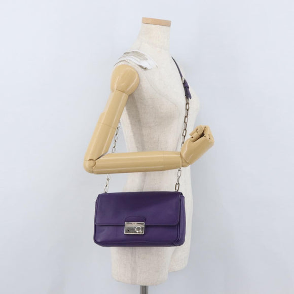 PRADA Chain Shoulder Bag Safiano leather Purple Silver Auth ka3343A