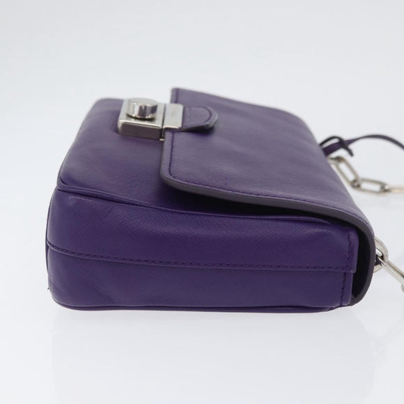 PRADA Chain Shoulder Bag Safiano leather Purple Silver Auth ka3343A
