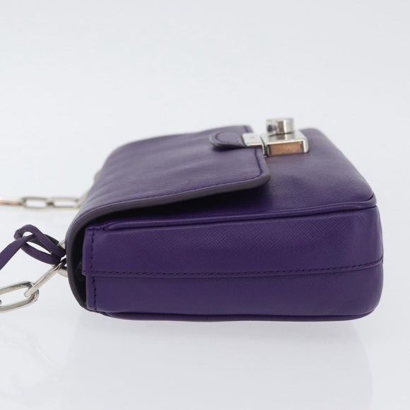 PRADA Chain Shoulder Bag Safiano leather Purple Silver Auth ka3343A
