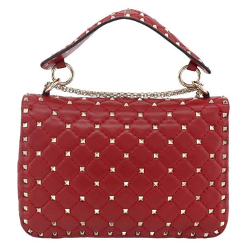 VALENTINO Chain Shoulder Bag Leather Red Gold Auth ka3349V - 0