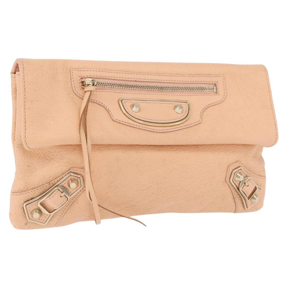 BALENCIAGA Metallic Edge Classic Envelope Bag Leather Pale Orange Auth ka3352