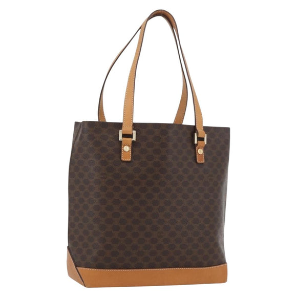 CELINE Macadam Canvas Hand Bag PVC Leather Brown Gold Auth ka3354