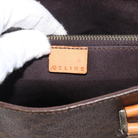 CELINE Macadam Canvas Hand Bag PVC Leather Brown Gold Auth ka3354