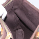 CELINE Macadam Canvas Hand Bag PVC Leather Brown Gold Auth ka3354-17