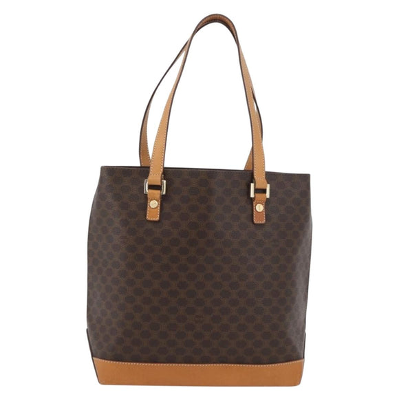 CELINE Macadam Canvas Hand Bag PVC Leather Brown Gold Auth ka3354