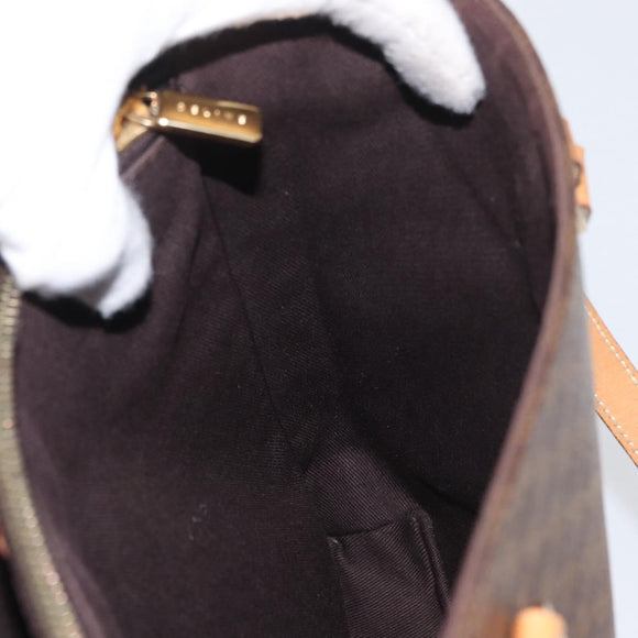 CELINE Macadam Canvas Hand Bag PVC Leather Brown Gold Auth ka3354