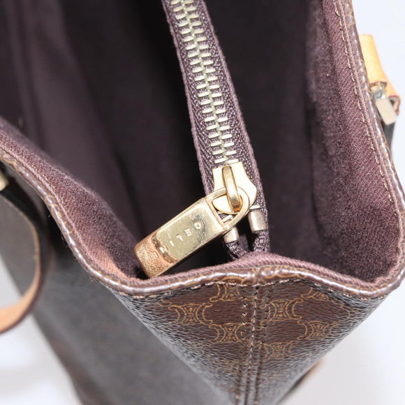 CELINE Macadam Canvas Hand Bag PVC Leather Brown Gold Auth ka3354