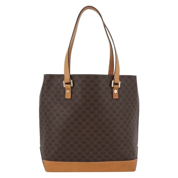 CELINE Macadam Canvas Hand Bag PVC Leather Brown Gold Auth ka3354