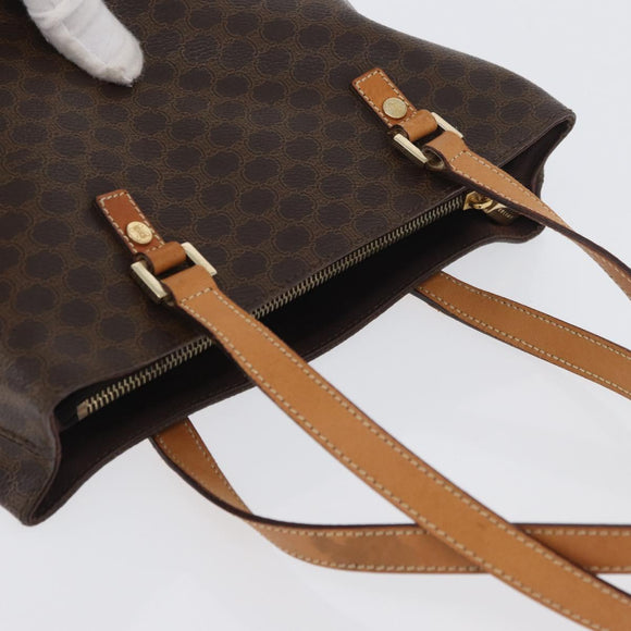 CELINE Macadam Canvas Hand Bag PVC Leather Brown Gold Auth ka3354