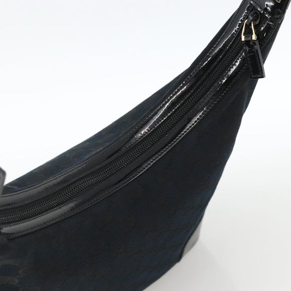 GUCCI GG Canvas Shoulder Bag Black Gold 001 4204 3444 Auth ka3355A