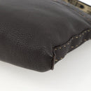 FENDI Shoulder Bag Leather Brown Silver Auth ka3356A-10