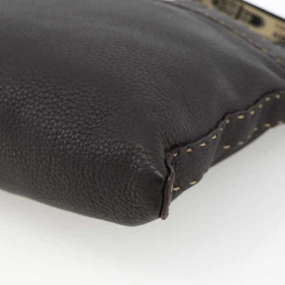 FENDI Shoulder Bag Leather Brown Silver Auth ka3356A