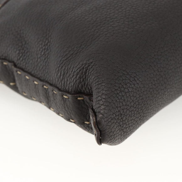 FENDI Shoulder Bag Leather Brown Silver Auth ka3356A