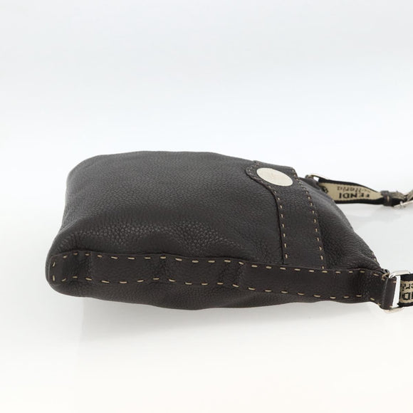FENDI Shoulder Bag Leather Brown Silver Auth ka3356A