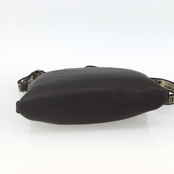 FENDI Shoulder Bag Leather Brown Silver Auth ka3356A