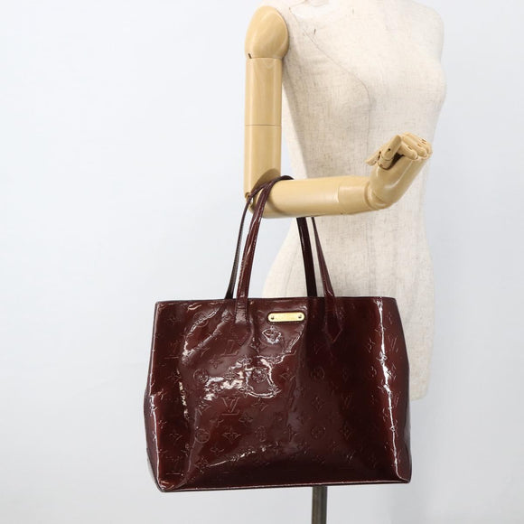 LOUIS VUITTON Vernis Wilshire MM Hand Bag Rouge Favist M91646 LV Auth ka3359
