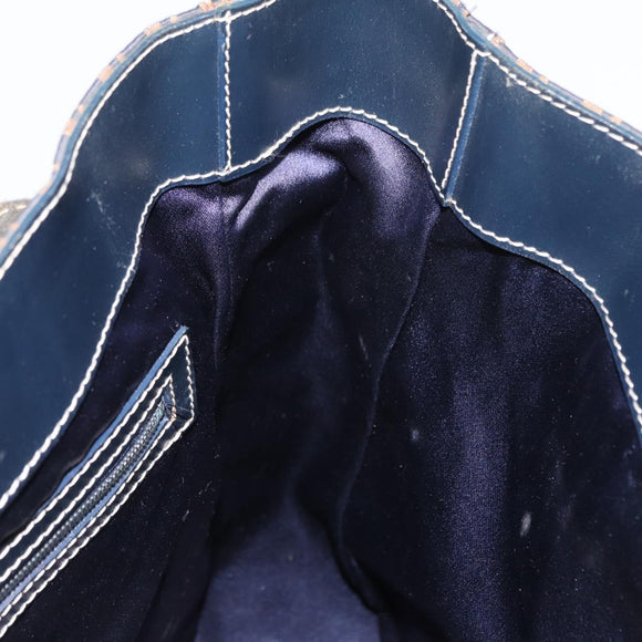 FENDI Zucchino Canvas Tote Bag Navy Silver Auth ka336