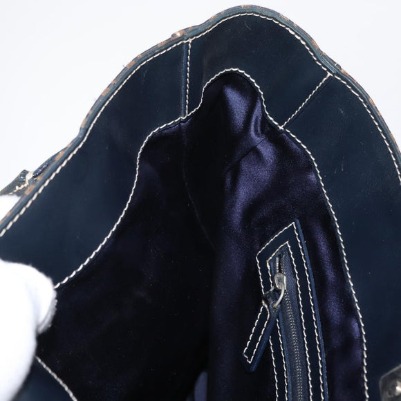 FENDI Zucchino Canvas Tote Bag Navy Silver Auth ka336