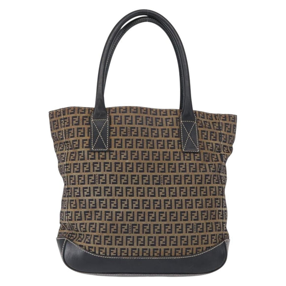 FENDI Zucchino Canvas Tote Bag Navy Silver Auth ka336